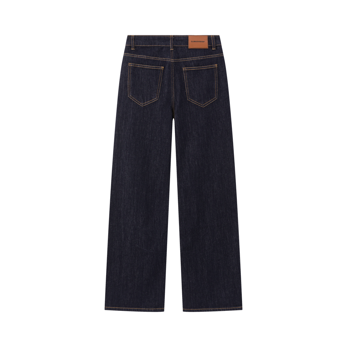 Raw Denim Blue Mid-Rise Straight Leg Jeans