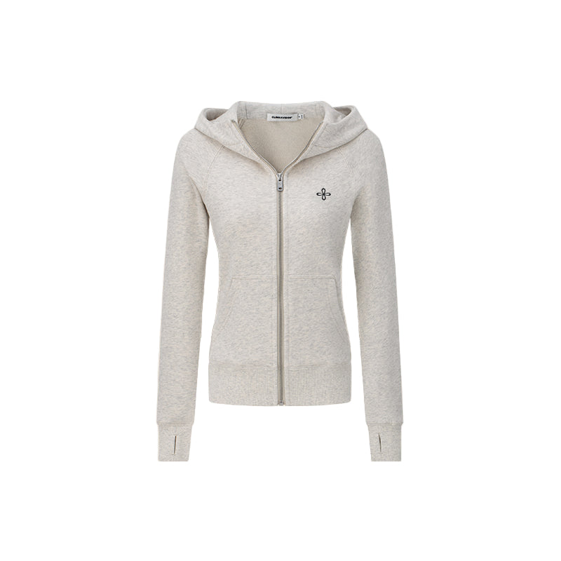 Oatmeal Knitted Turtleneck Zip-up Fleece-lined Hooded Sweatshirt