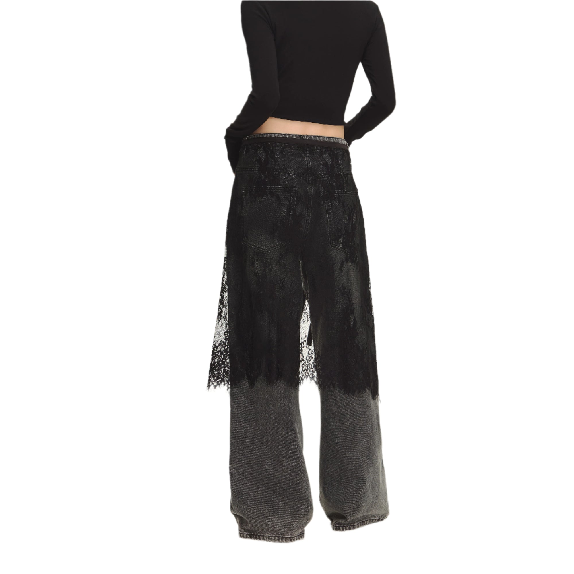 Black one-piece lace layered skirt