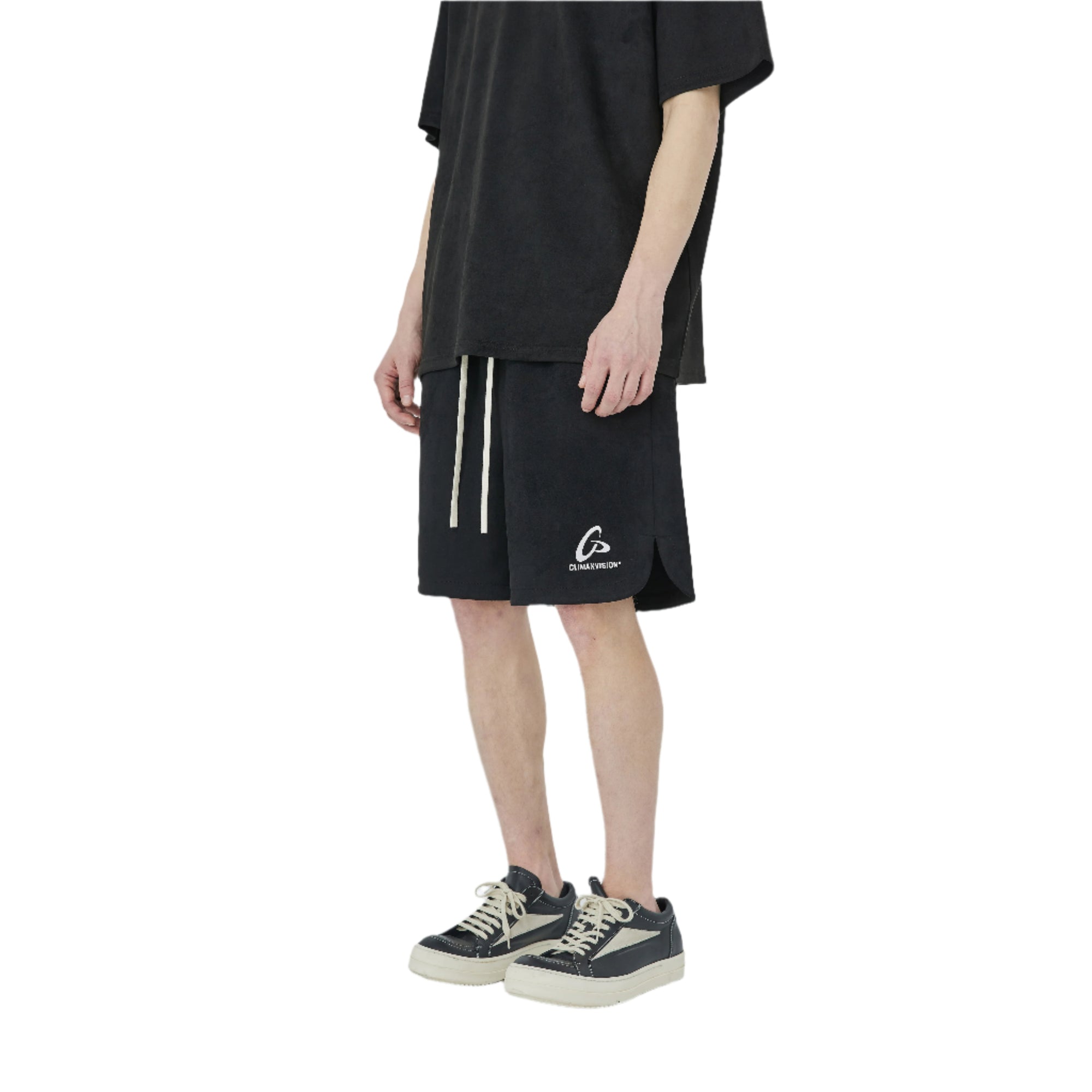 Black Frisbee Print Suede Shorts