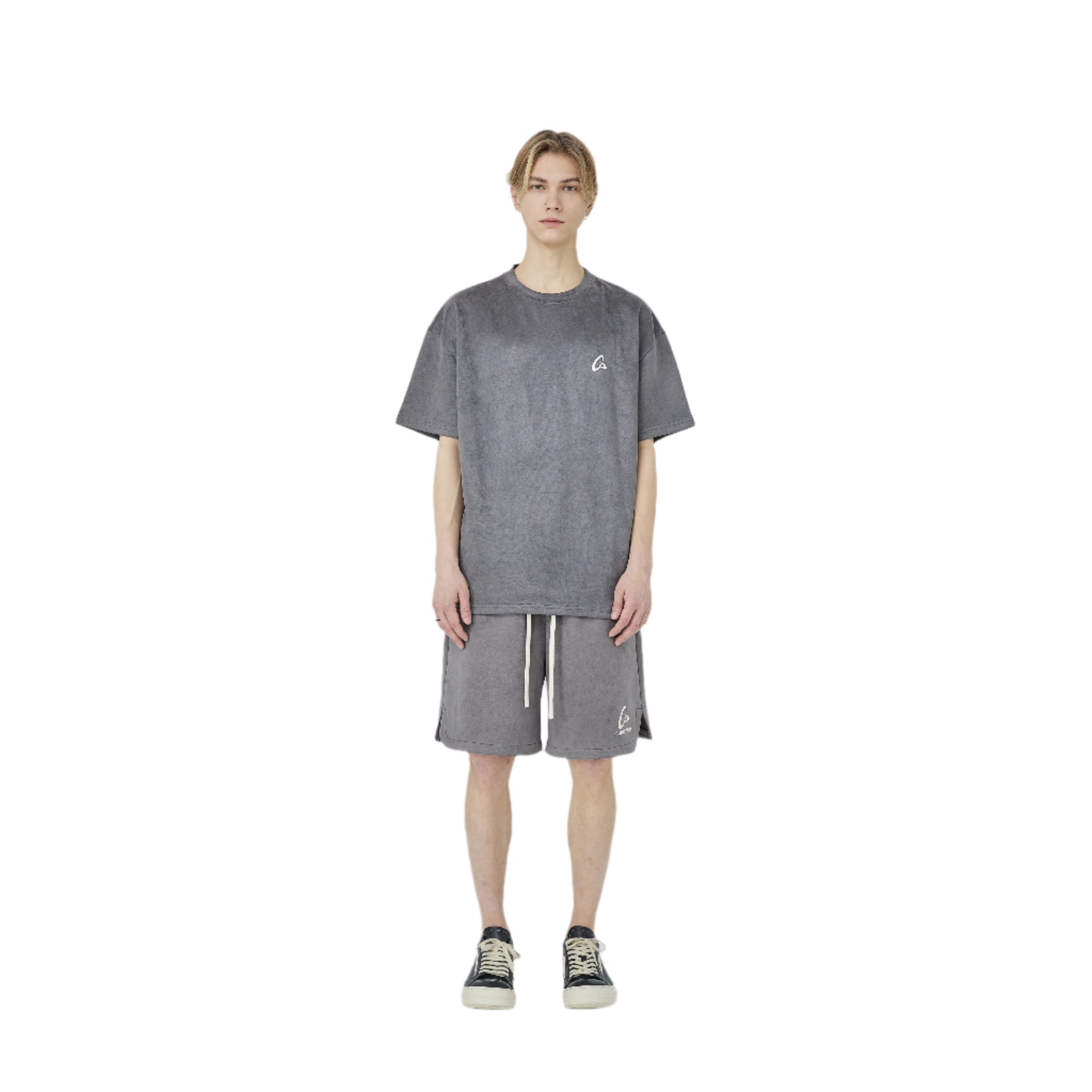 Dark Grey Frisbee Print Suede Shorts