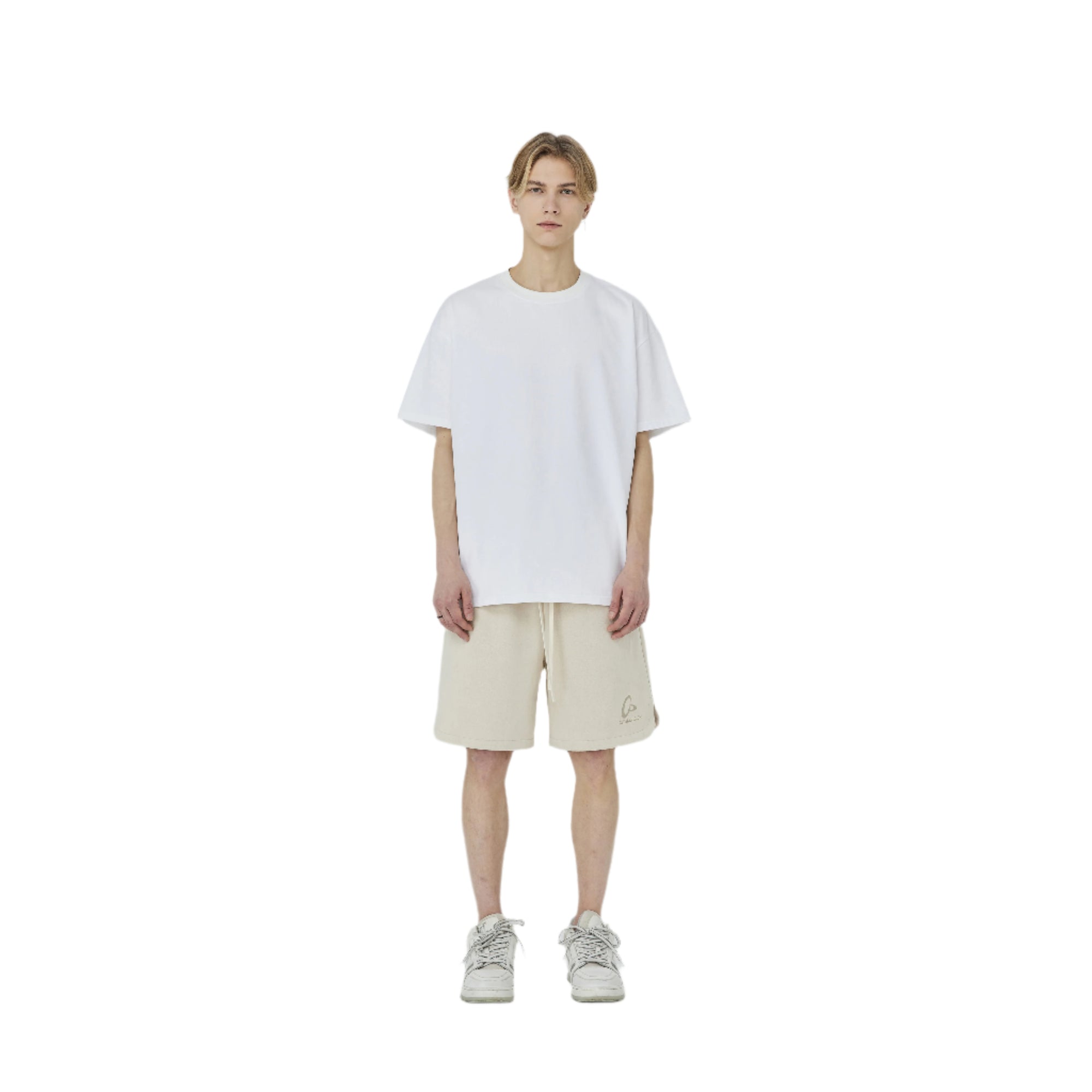 Beige Frisbee Print Suede Shorts