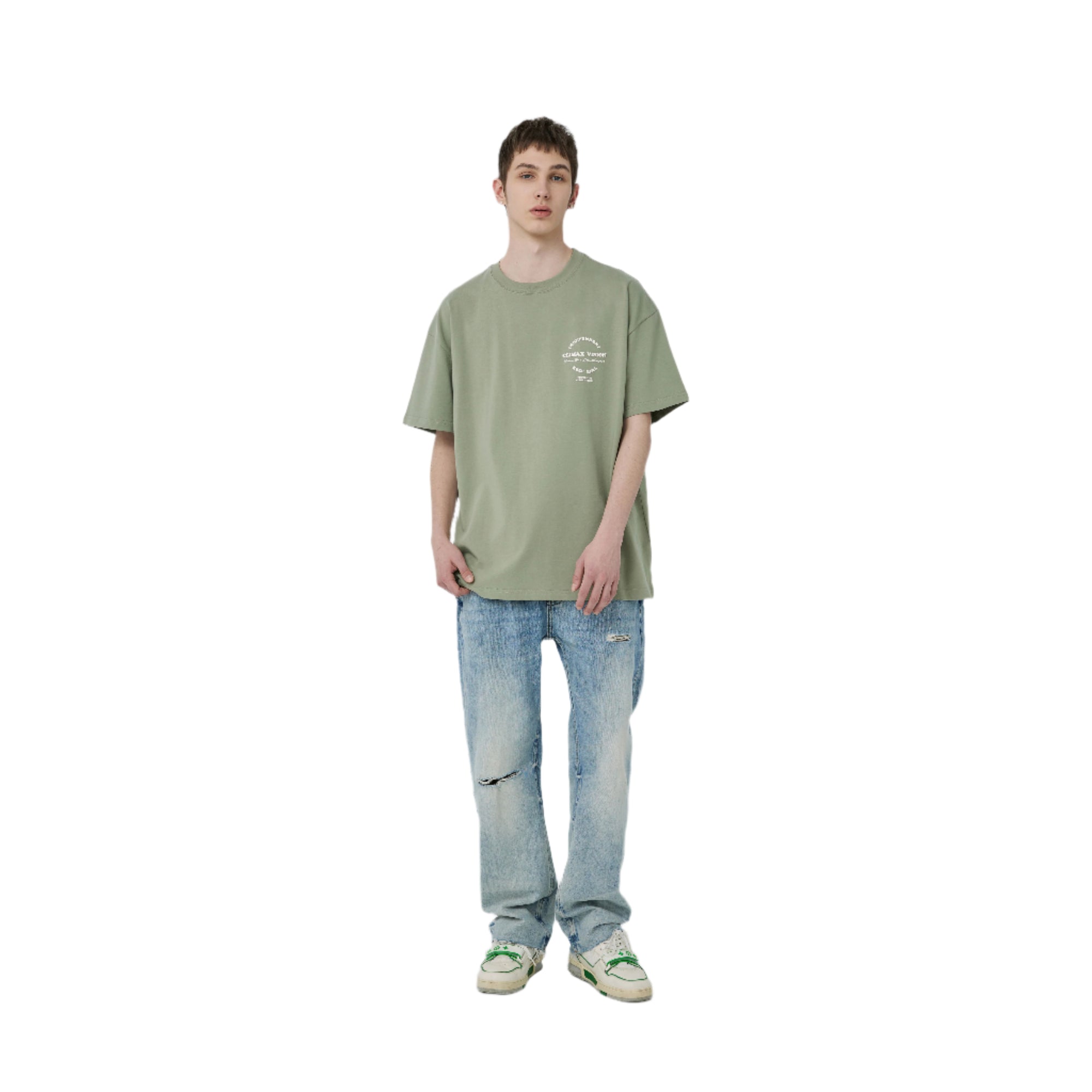 Matcha Green Round Letter Foam Short Sleeves