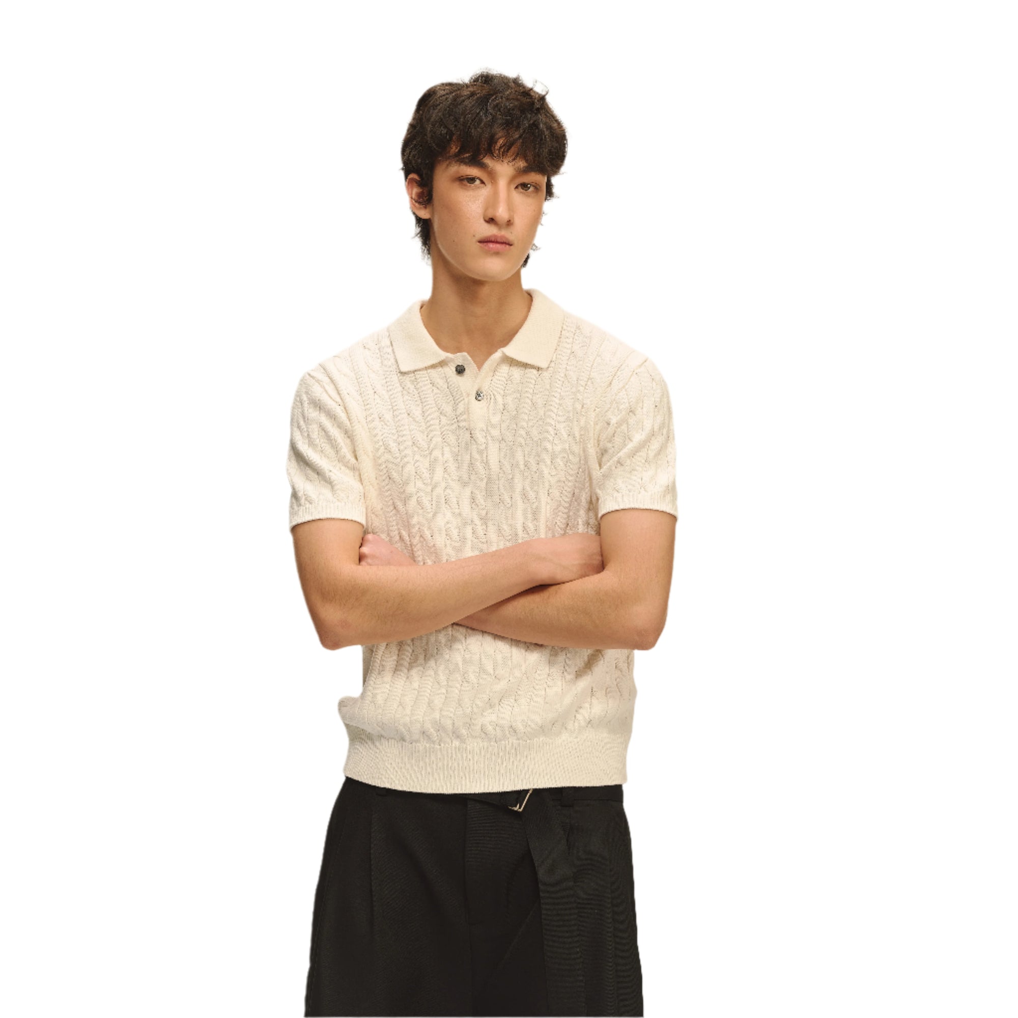 Off-white Cotton Yarn Classic Polo Collar Short Sleeves