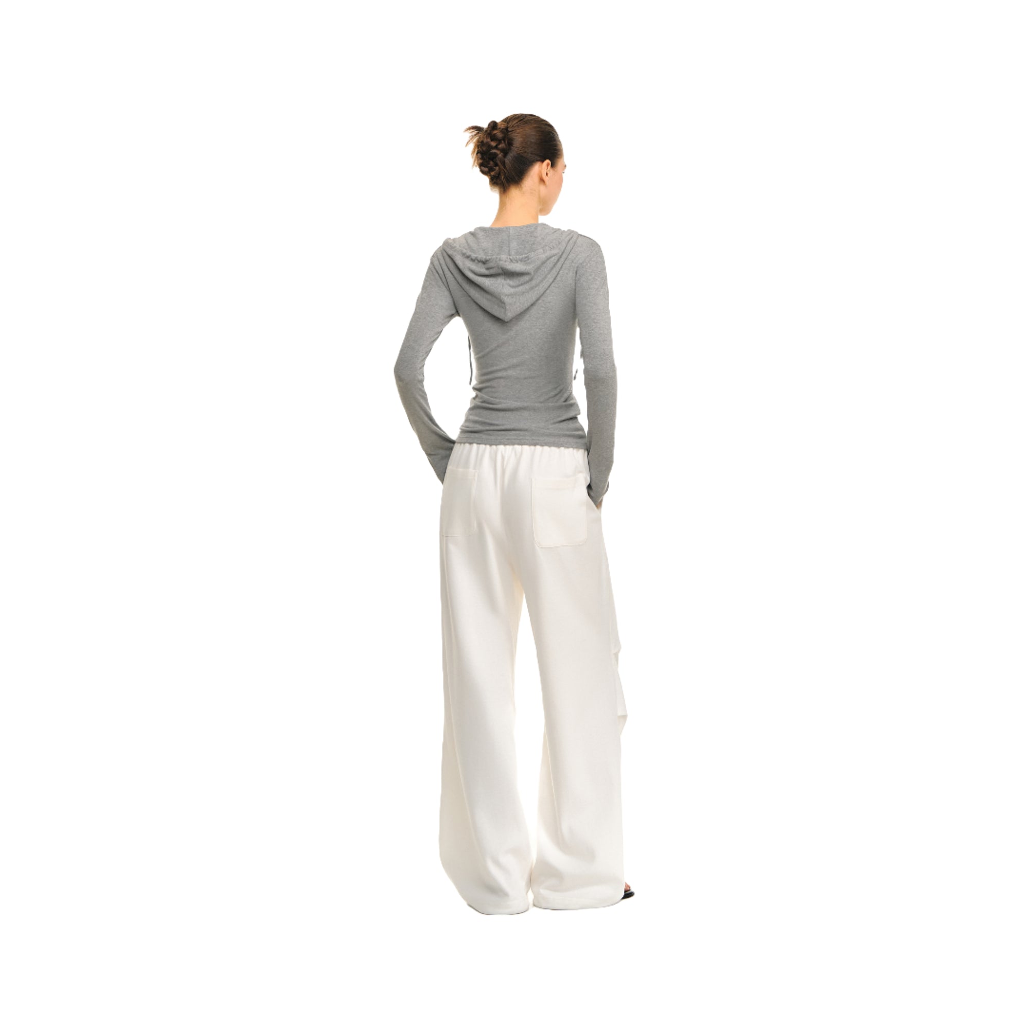 Grey Hooded Henley Collar Stretch Knitted Slim Fit Long Sleeves