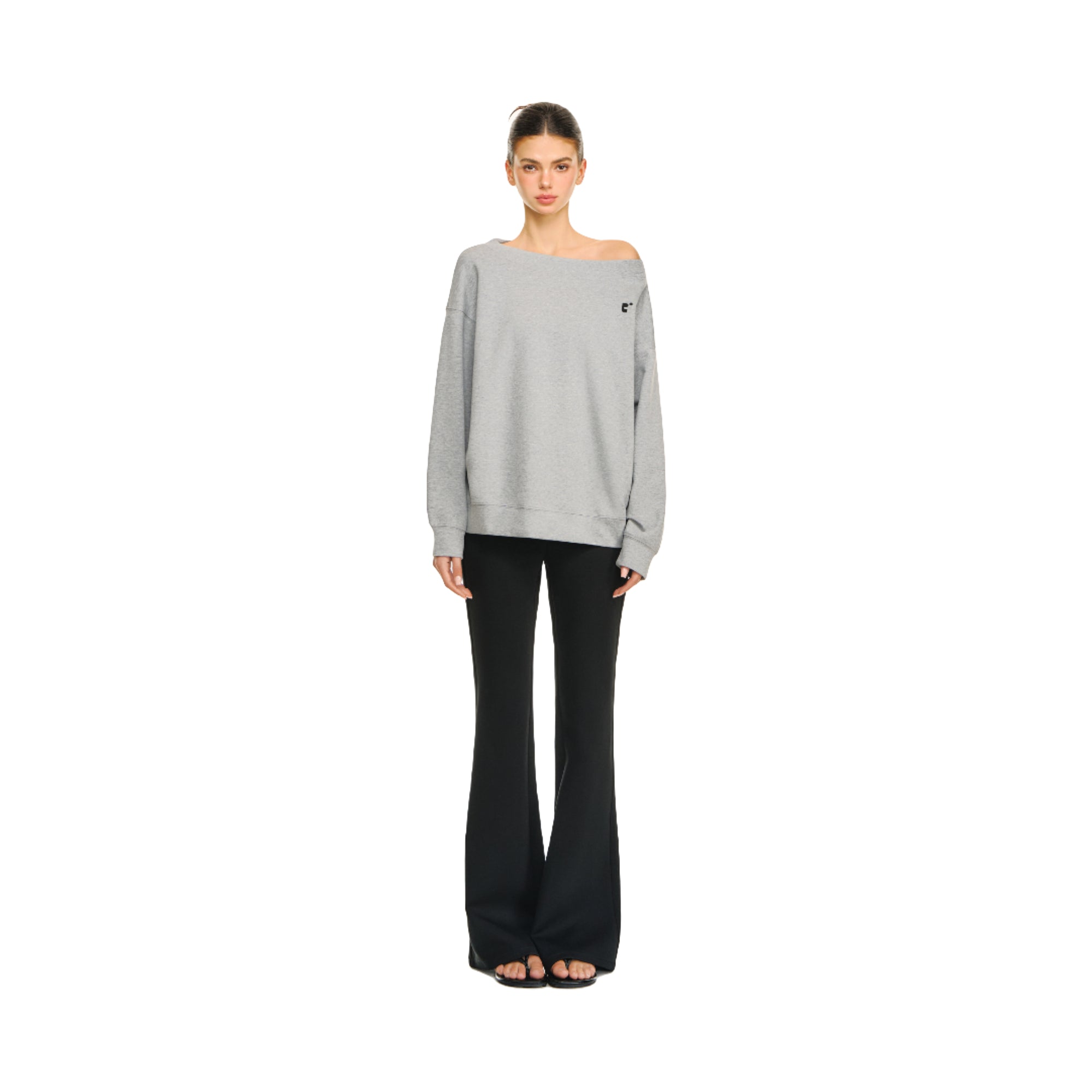 Gray Loose Off-shoulder Two-way Light Sweatshirt