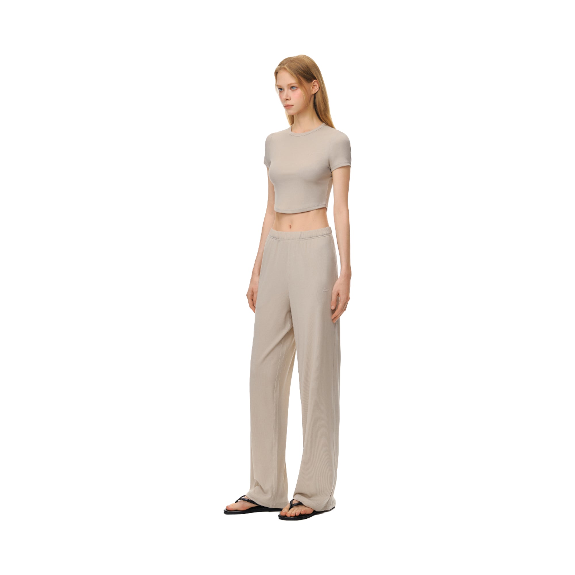 Beige Light Cloud Stretch Tencel Cool Straight Pants