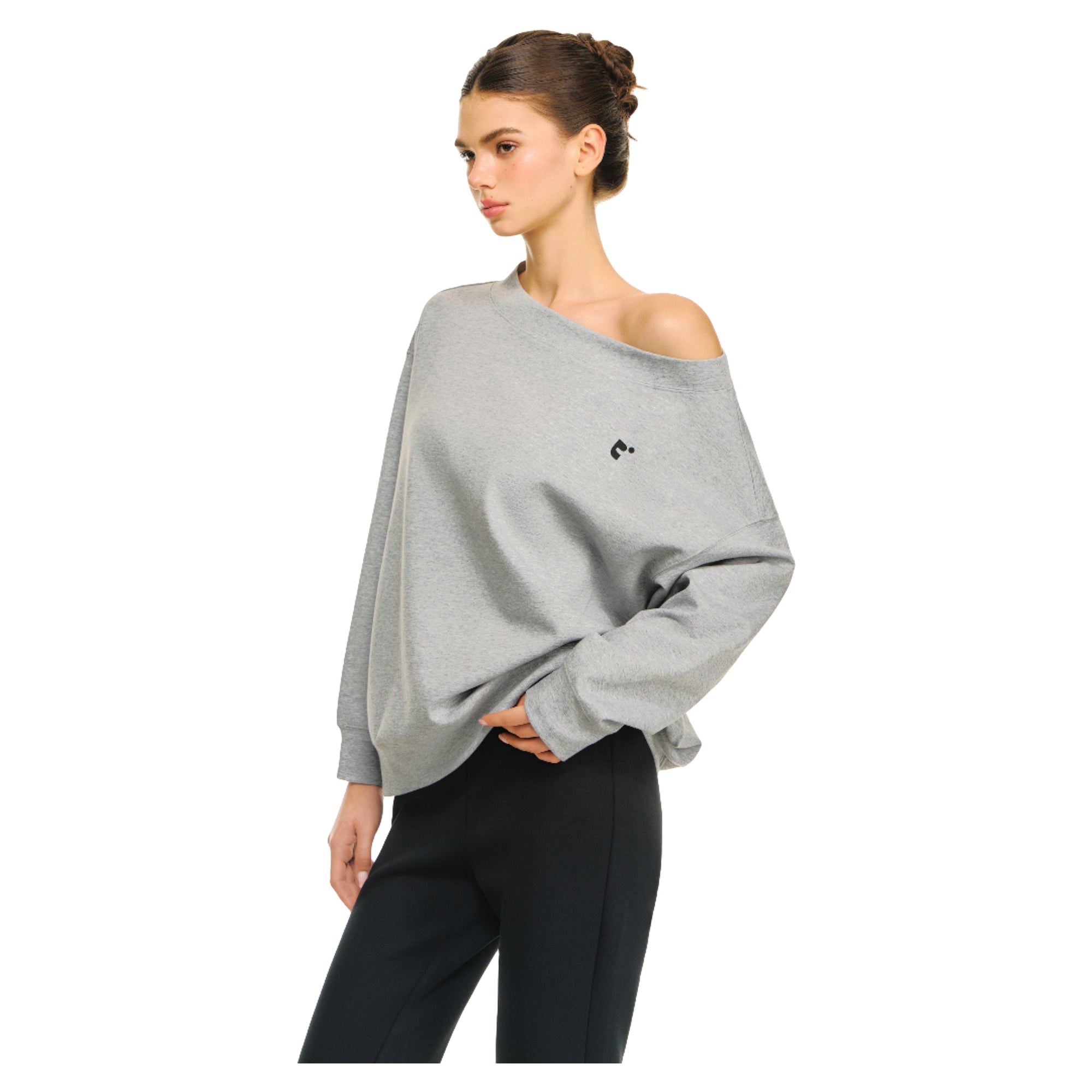 Gray Loose Off-shoulder Two-way Light Sweatshirt