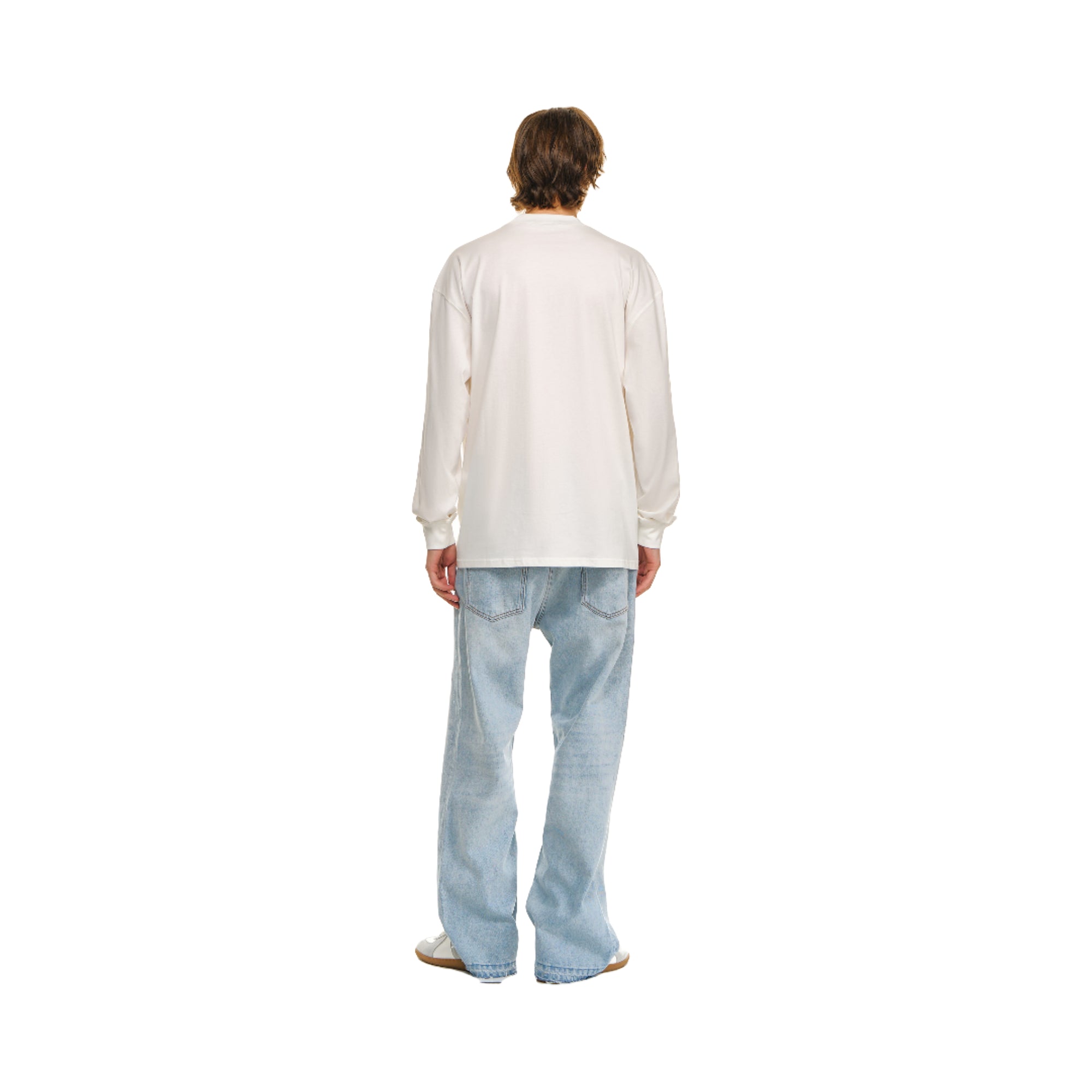 White High Collar Chain Embroidery Long-sleeved T-shirt
