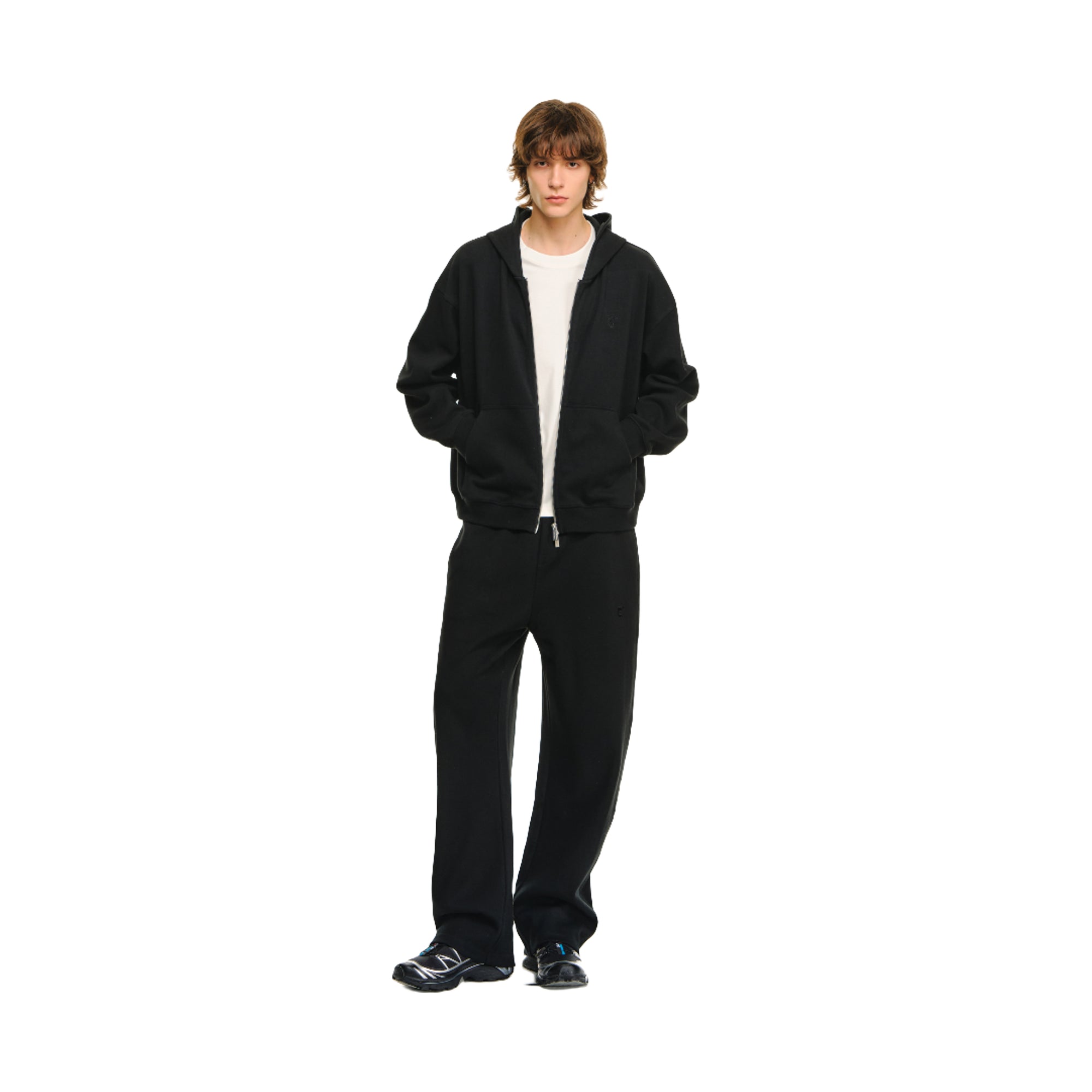 Black Textured Drape Cotton Piqué Embroidered Scimitar Pants