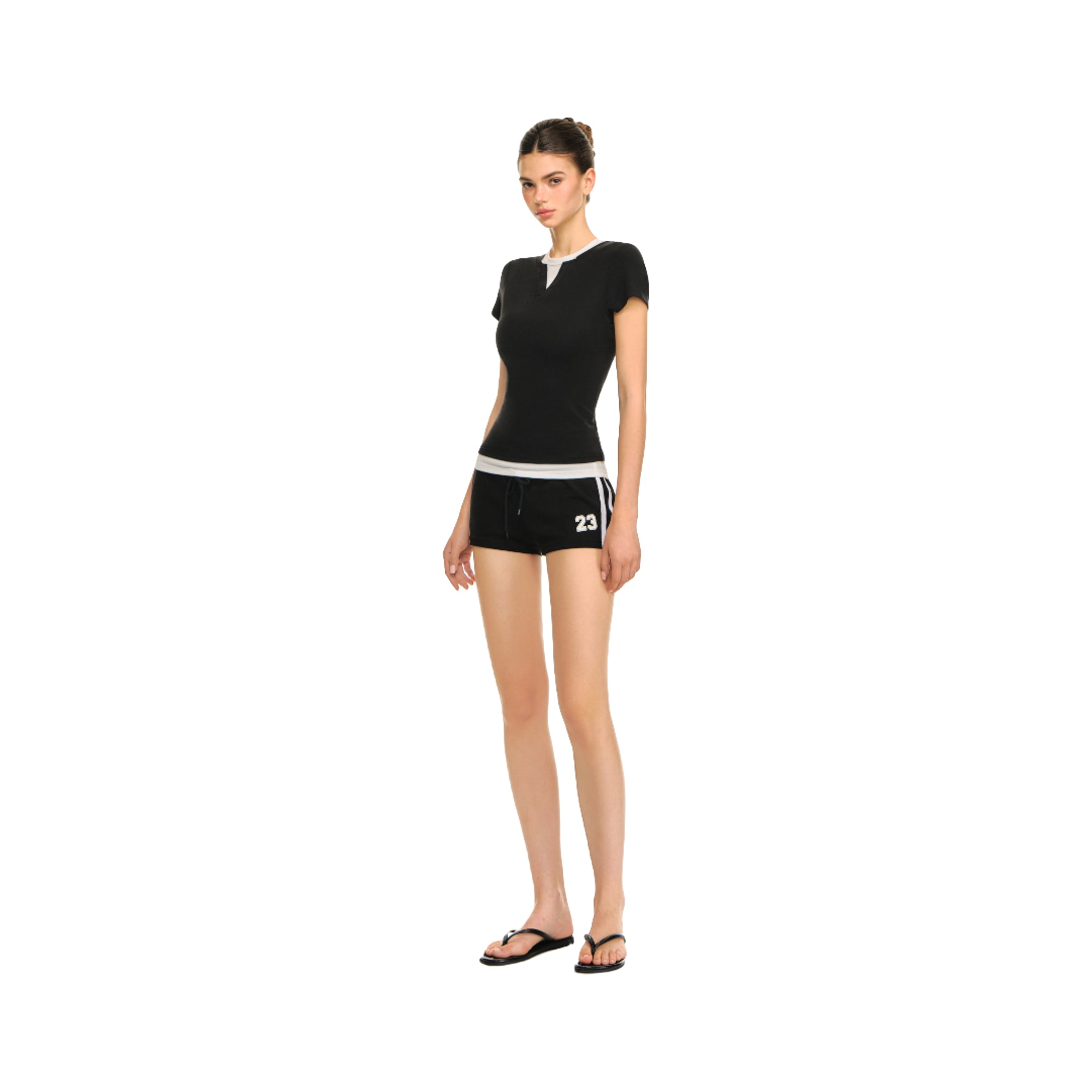 Black Cool Fake Two-piece V-neck Short-sleeved T-shirt