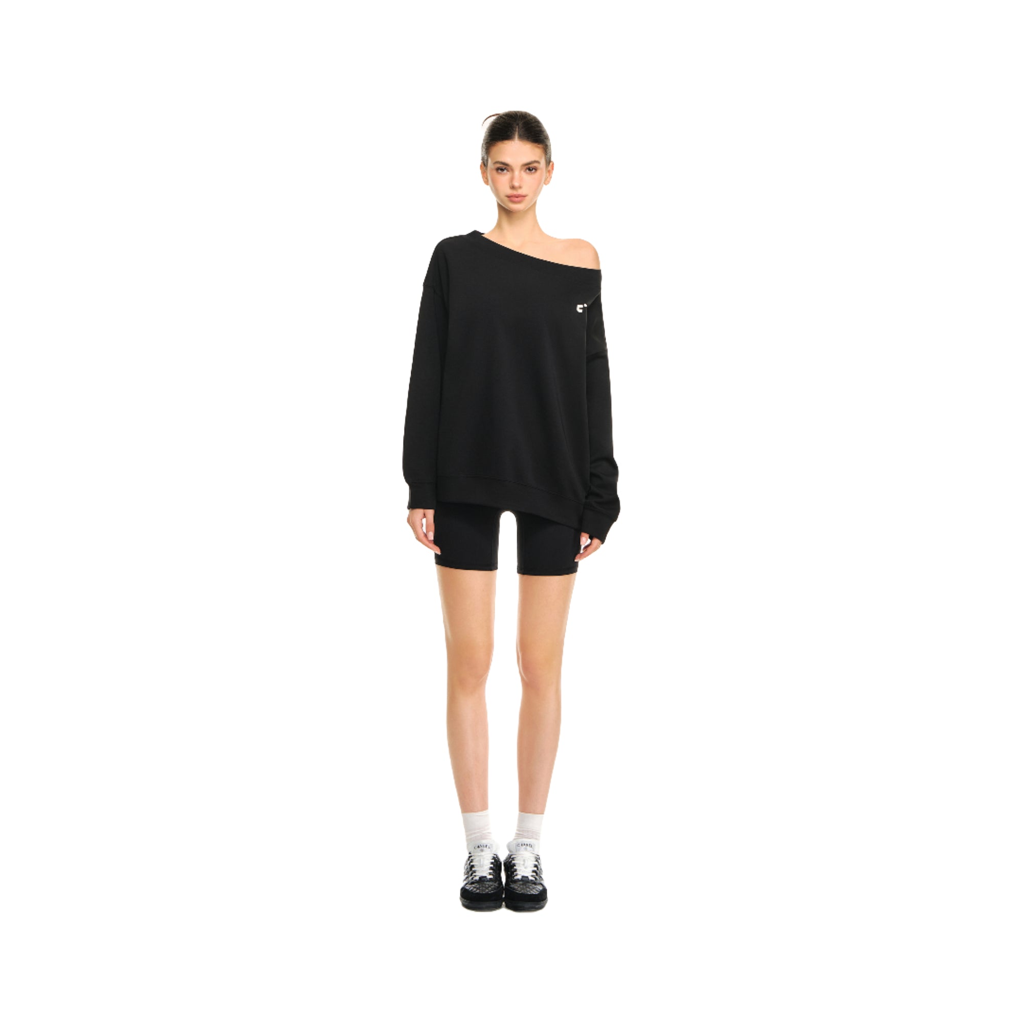 Black Loose Off-shoulder Two-way Light Sweatshirt