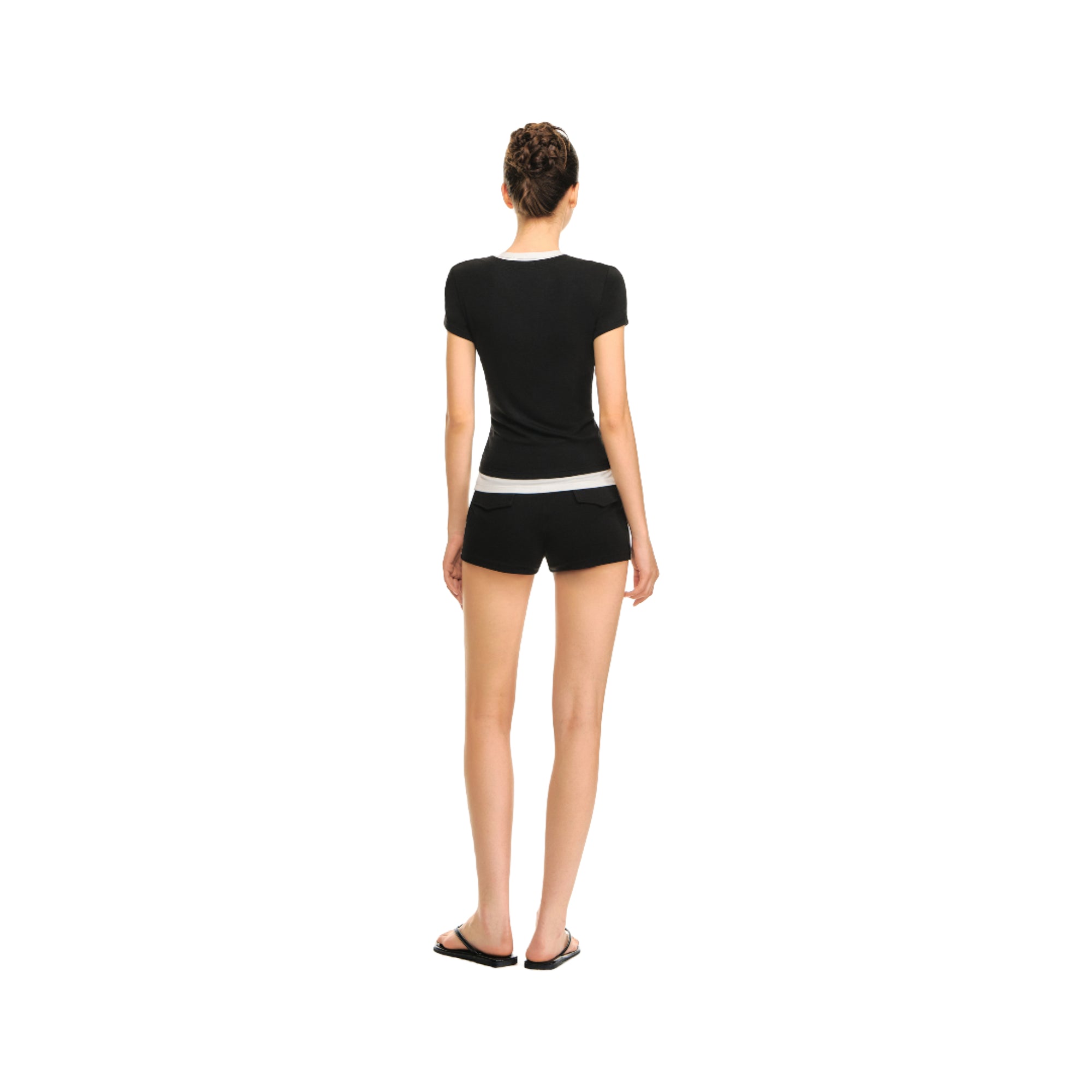 Black Cool Fake Two-piece V-neck Short-sleeved T-shirt