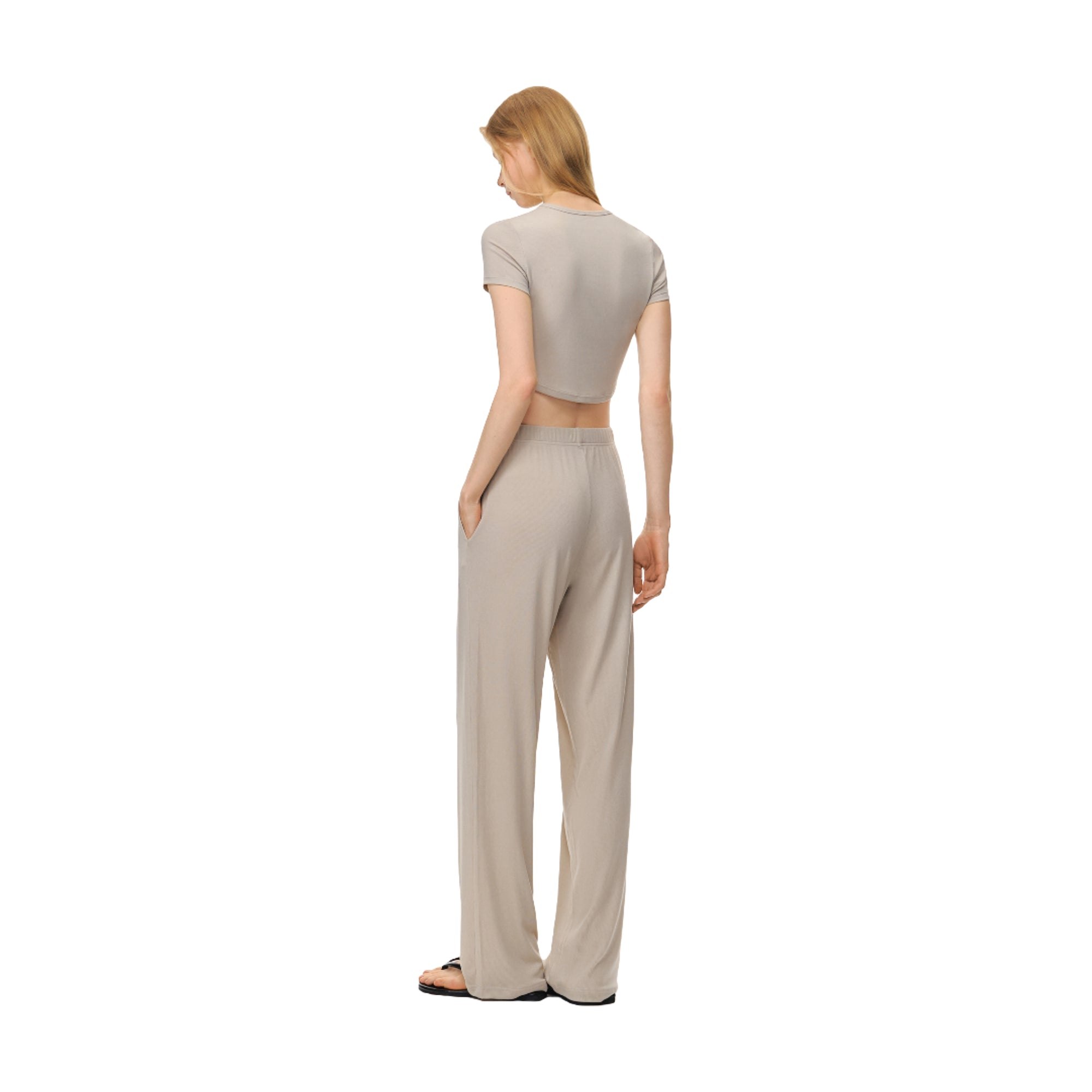 Beige Light Cloud Stretch Tencel Cool Straight Pants