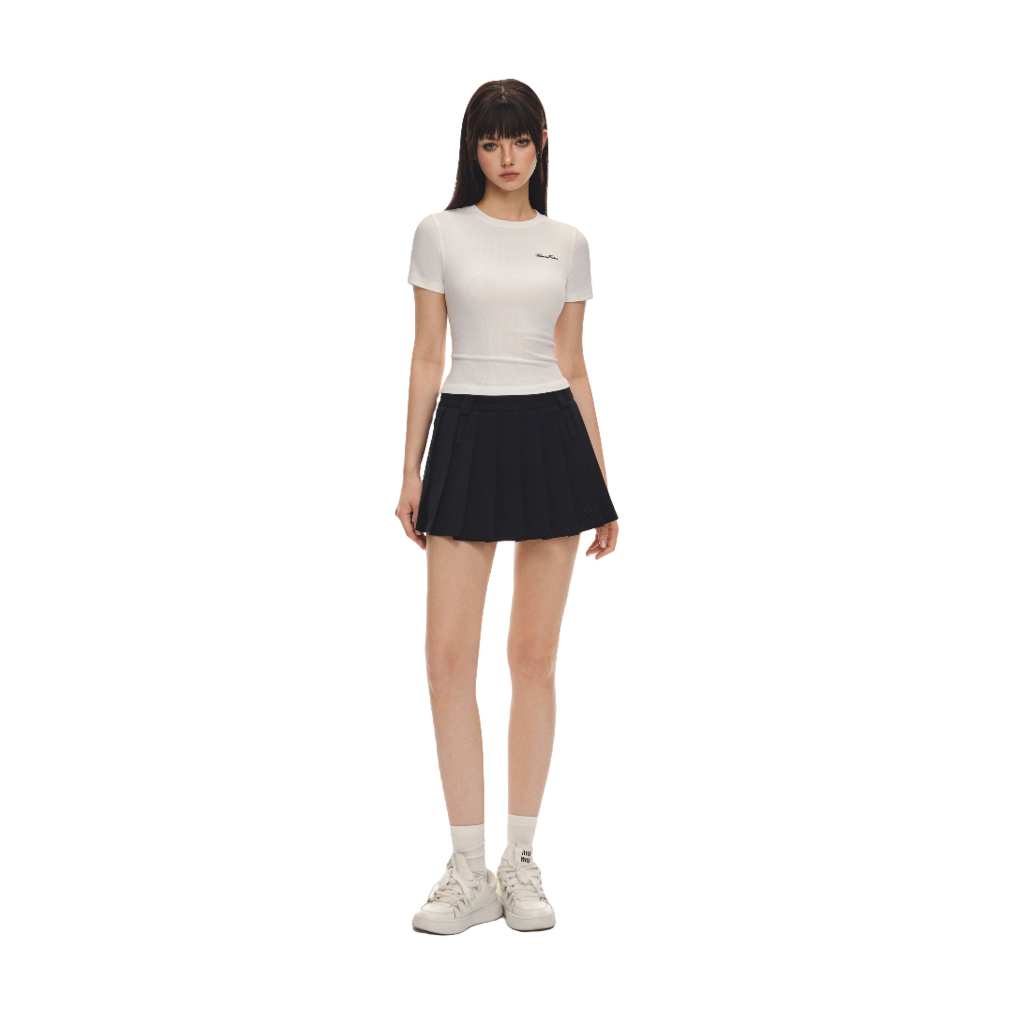 White Vertical Stripe Texture Cotton Stretch Short-sleeved T-shirt