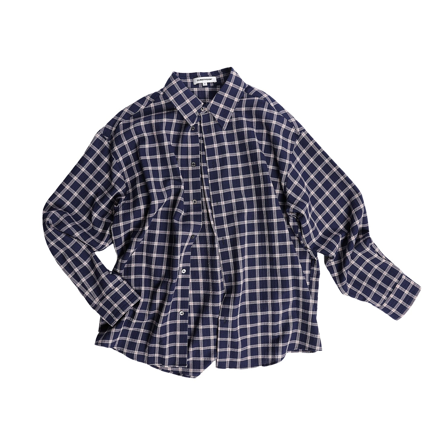 Blue Seersucker Yarn-dyed Plaid Loose Long-sleeved Shirt